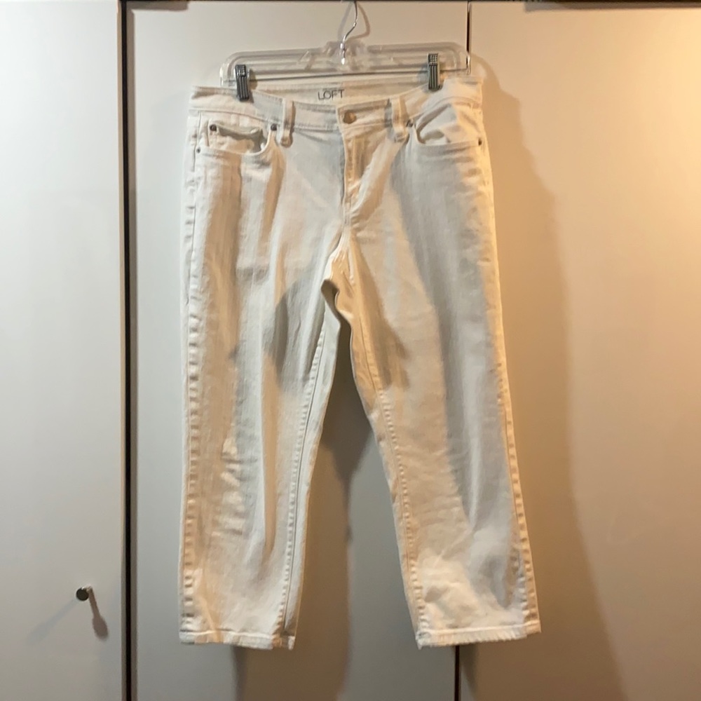 Loft, curvy crop white jeans